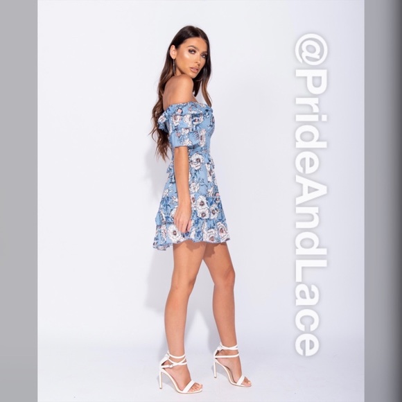 LAST 1️⃣ 🤍Floral Bardot Ruffle Frill Sheared Dress - Picture 6 of 9